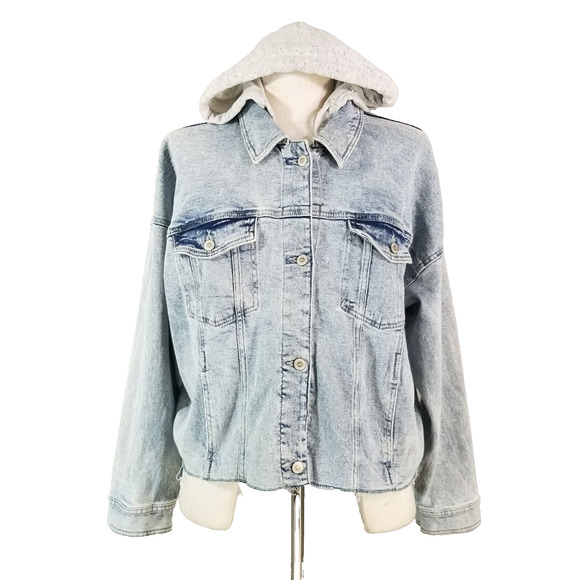 Hollister Jacket denim trucker hoodie men's XL extra large Blue NEW